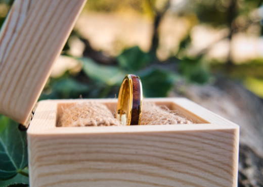 Holzspecht Ring mit Holz Gold